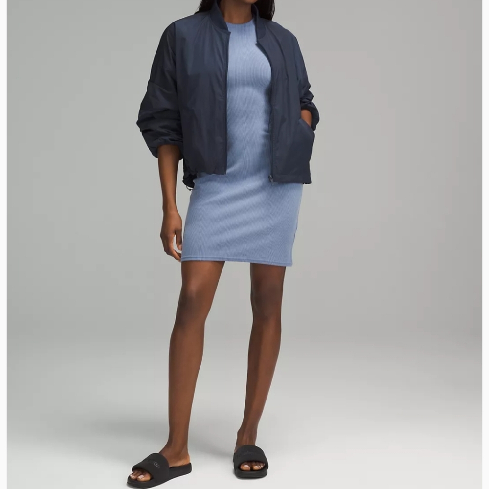 NWT Lululemon Ribbed Softstreme Slim-Fit Tank Dress, Oasis Blue, Size 4